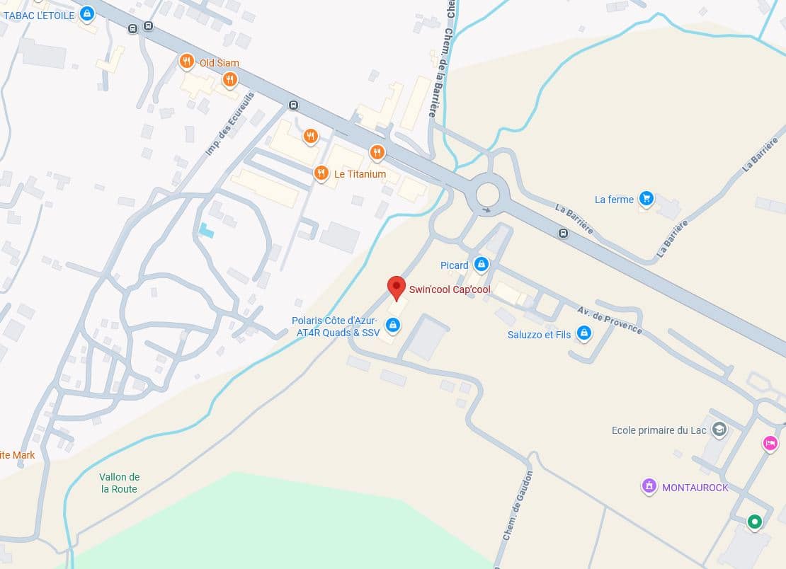 Accès Swin'cool Cap'cool Montauroux - Plan Google Maps Plan de localisation de Swin'cool Cap'cool près de Picard et Polaris Côte d'Azur sur l'Avenue de Provence.