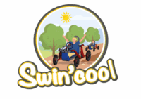 Logo Swin'cool : joyeuse randonnée en quadricycle électrique tout-terrain sous le soleil et en pleine nature.